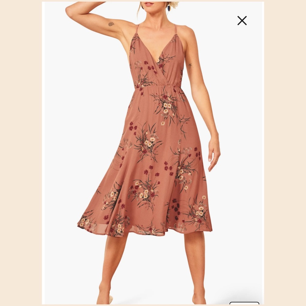 NWOT Reformation Uma Midi Dress in Floral Pink - Picture 7 of 15